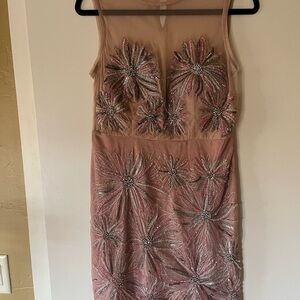 Anthropologie Pink Floral Embroidered Midi Dress